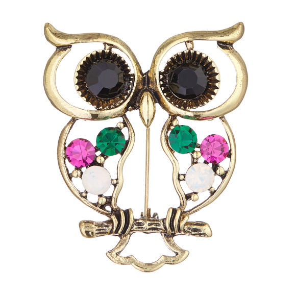 Crystal embellished owl brooch