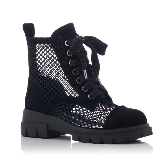 Mesh-panelled leather ankle boots