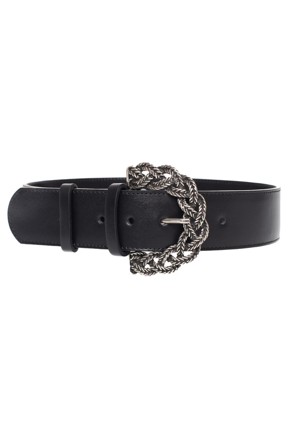 Metallic buckle leather belt