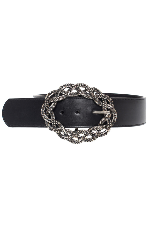 Metallic buckle leather belt