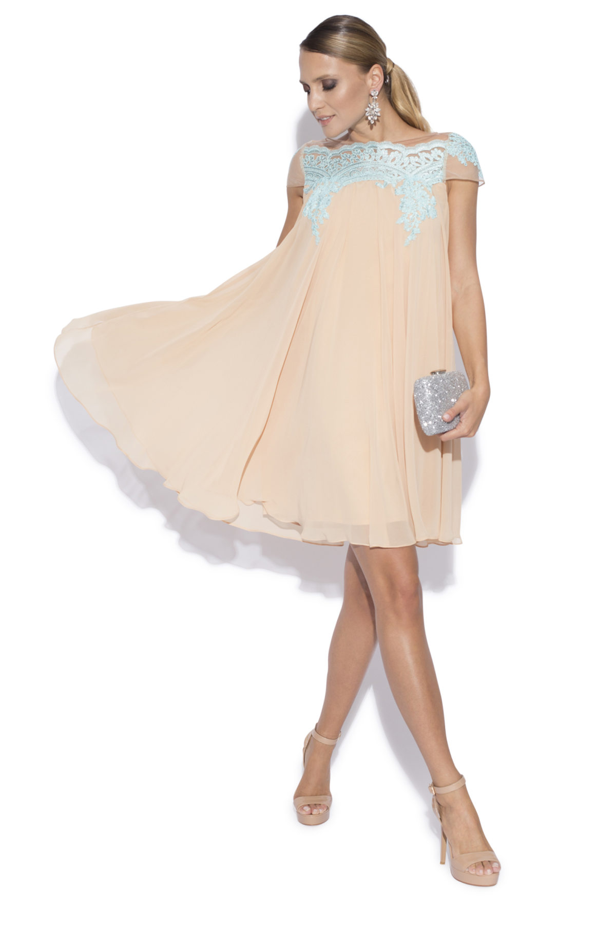 Babydoll evening dress with lace ...