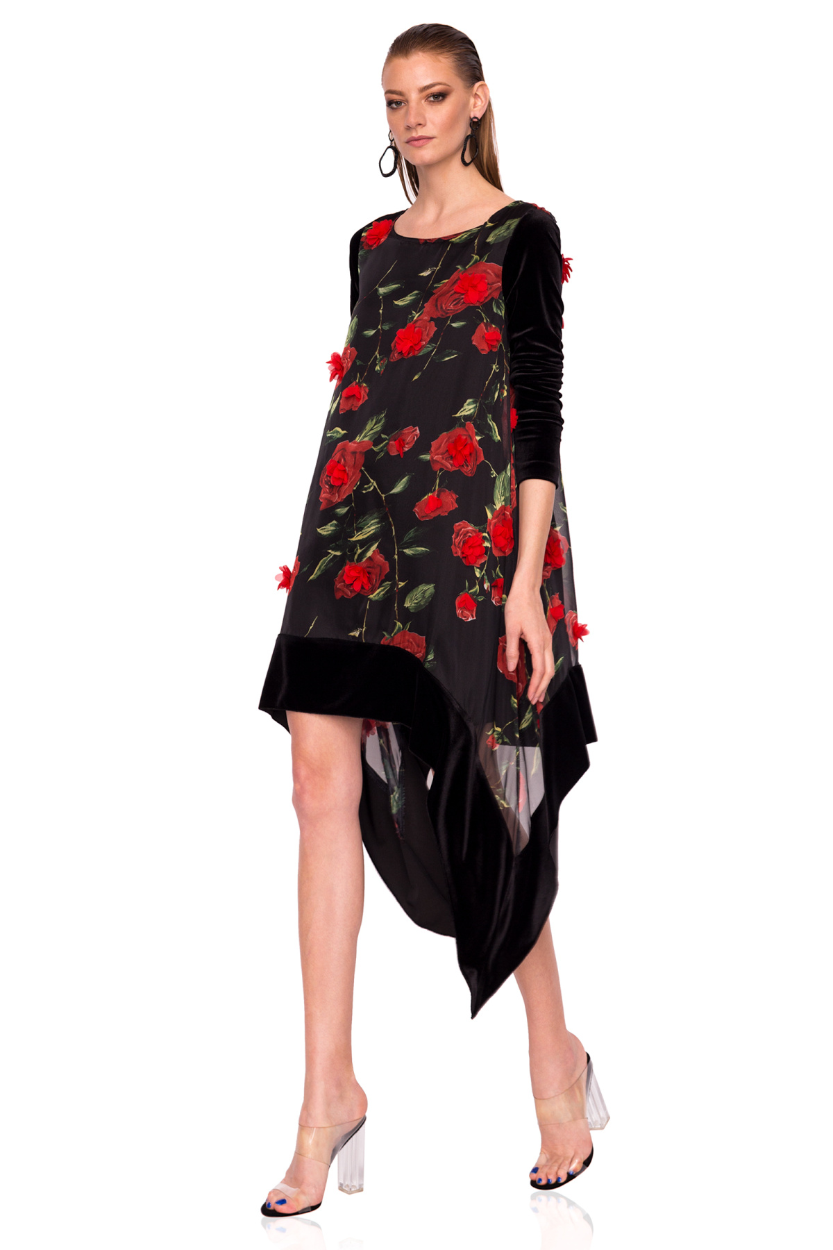 Asymmetrical Dress With 3d Flowers Rs9886 Nissa