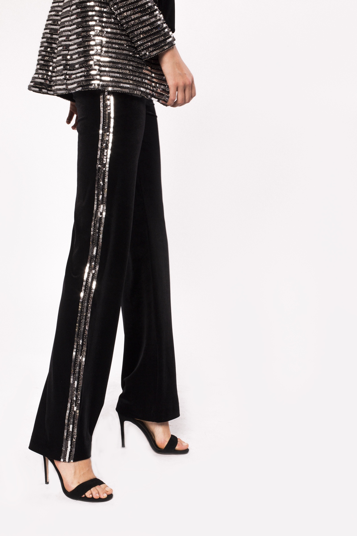 Sequinned side stripe velvet trousers 